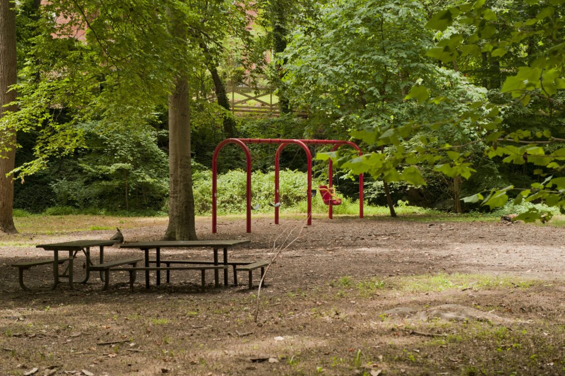 Swings and bench at Becca Lilly Neighborhood Park