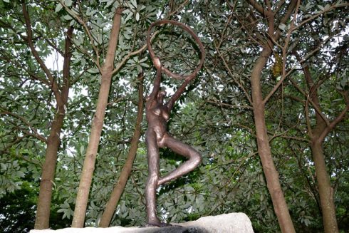 "Girl with Hoop" statue at Elm Street Urban Park