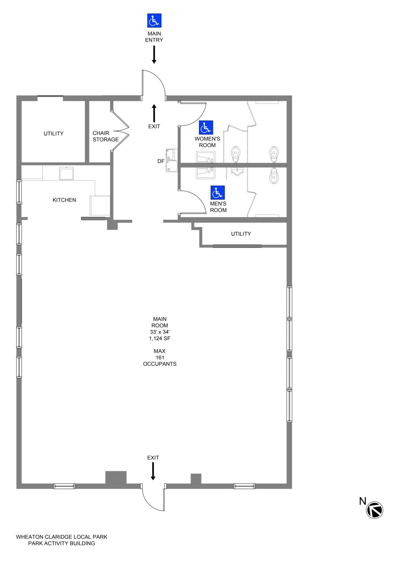 Line Drawing of the floorplan for the public activity building facility