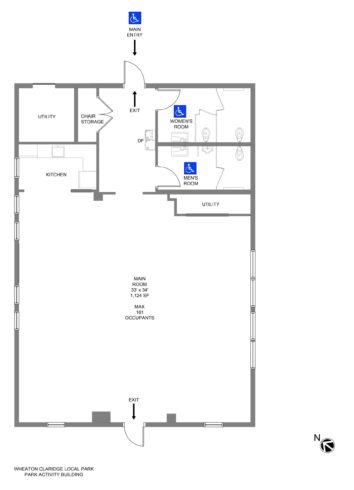 Line Drawing of the floorplan for the public activity building facility