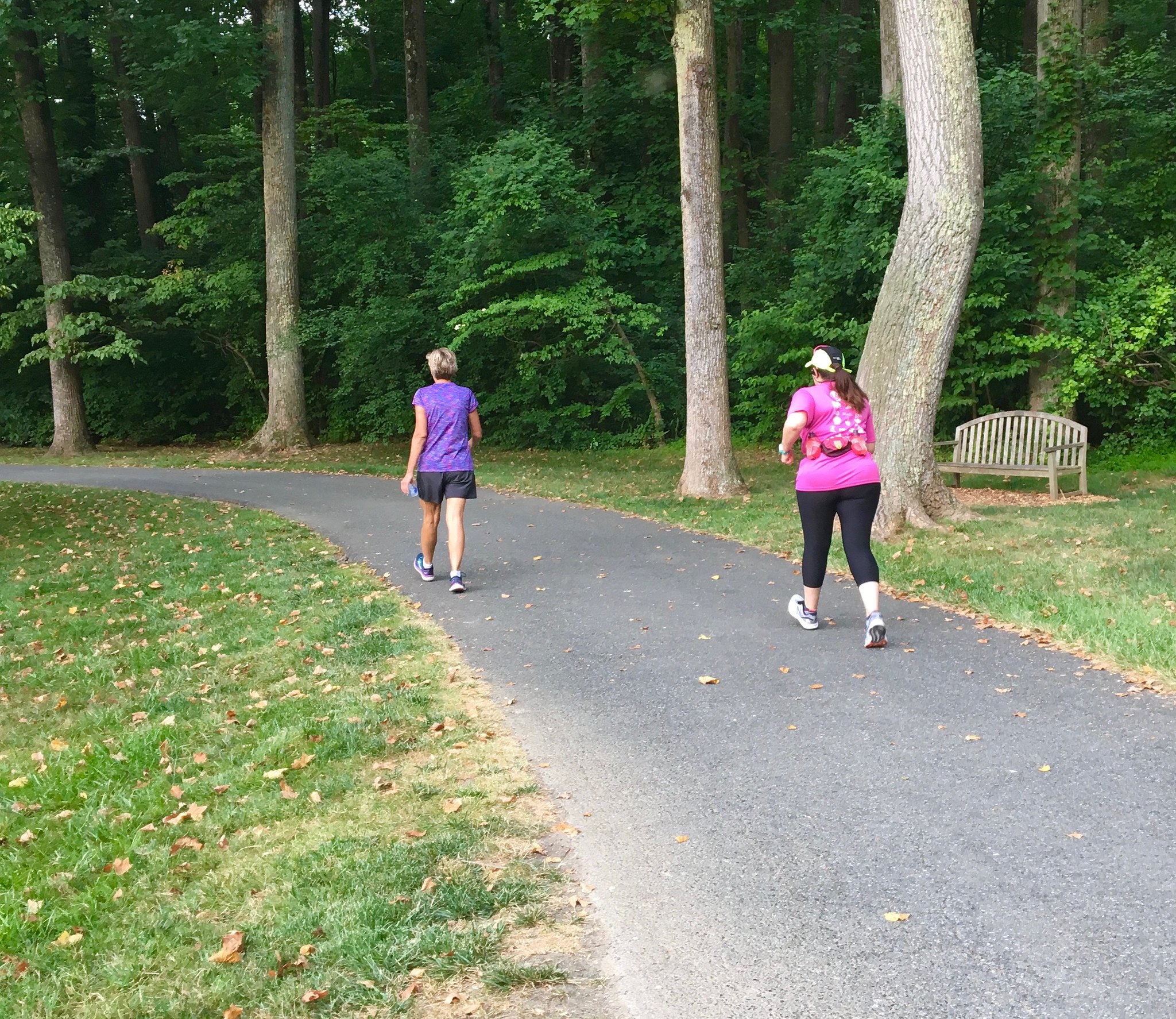 Two people walk on the HeartSmart Trail at Brookside Gardens