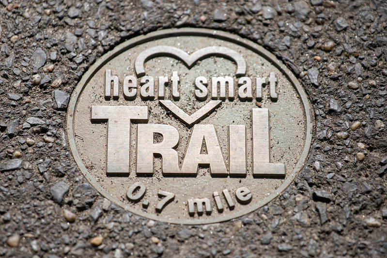 HeartSmart Trail medallion reads "Heart Smart Trail 0.7 mile: