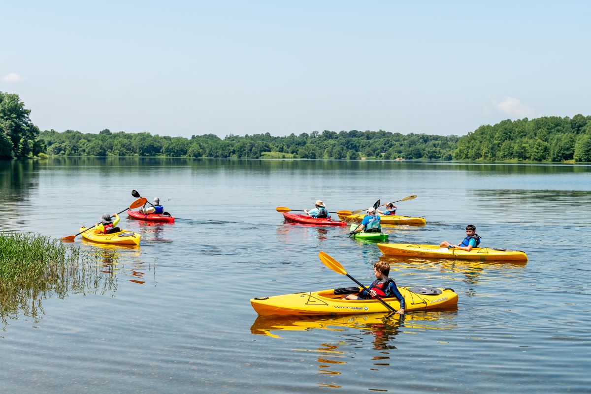 Children kayaking on Little Seneca Lake.