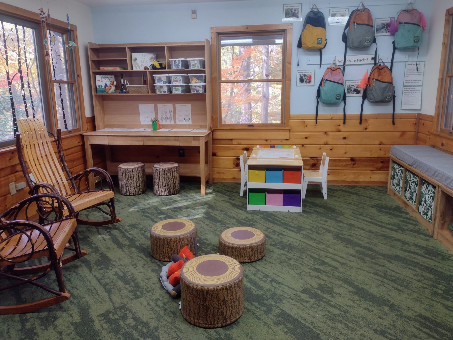 At Brookside Nature Center books, puzzles, and field activities fill the discovery room.