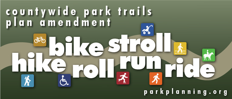 Logo for the 2016 Countywide Park Trails Plan using icons for all types of trail users.
