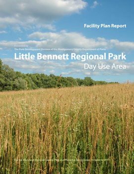 Front page of Facility Plan Report - Little Bennett Regional Park Day Use Area with picture of field. 