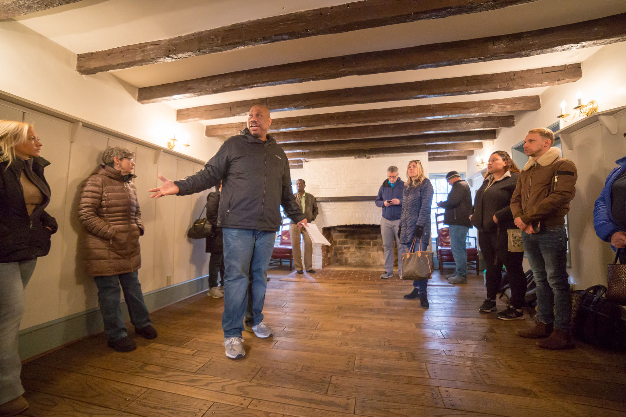 Group tours Woodlawn Manor House, inside kitchen.