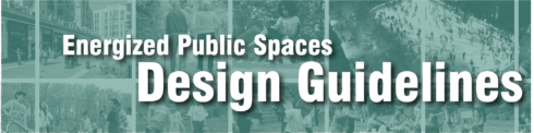 Cover page of the Energized Public Spaces (EPS) Design Guidelines illustrated with images of people recreating in parks and open spaces.