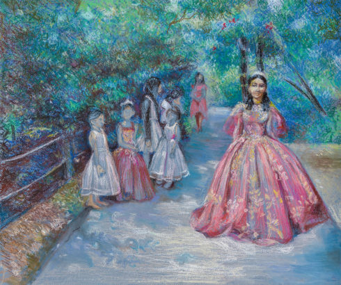 Painting of several people in long dresses