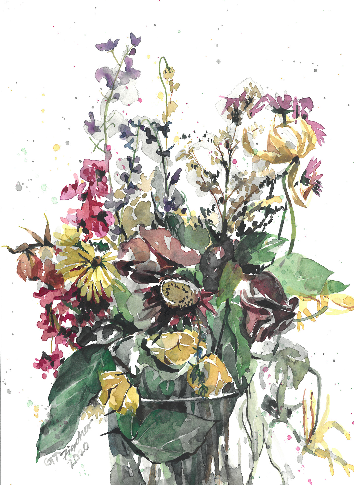 End of Mother's Day Flowers, Watercolor by Gloria Tseng Fischer, Art Exhibit at Brookside Gardens