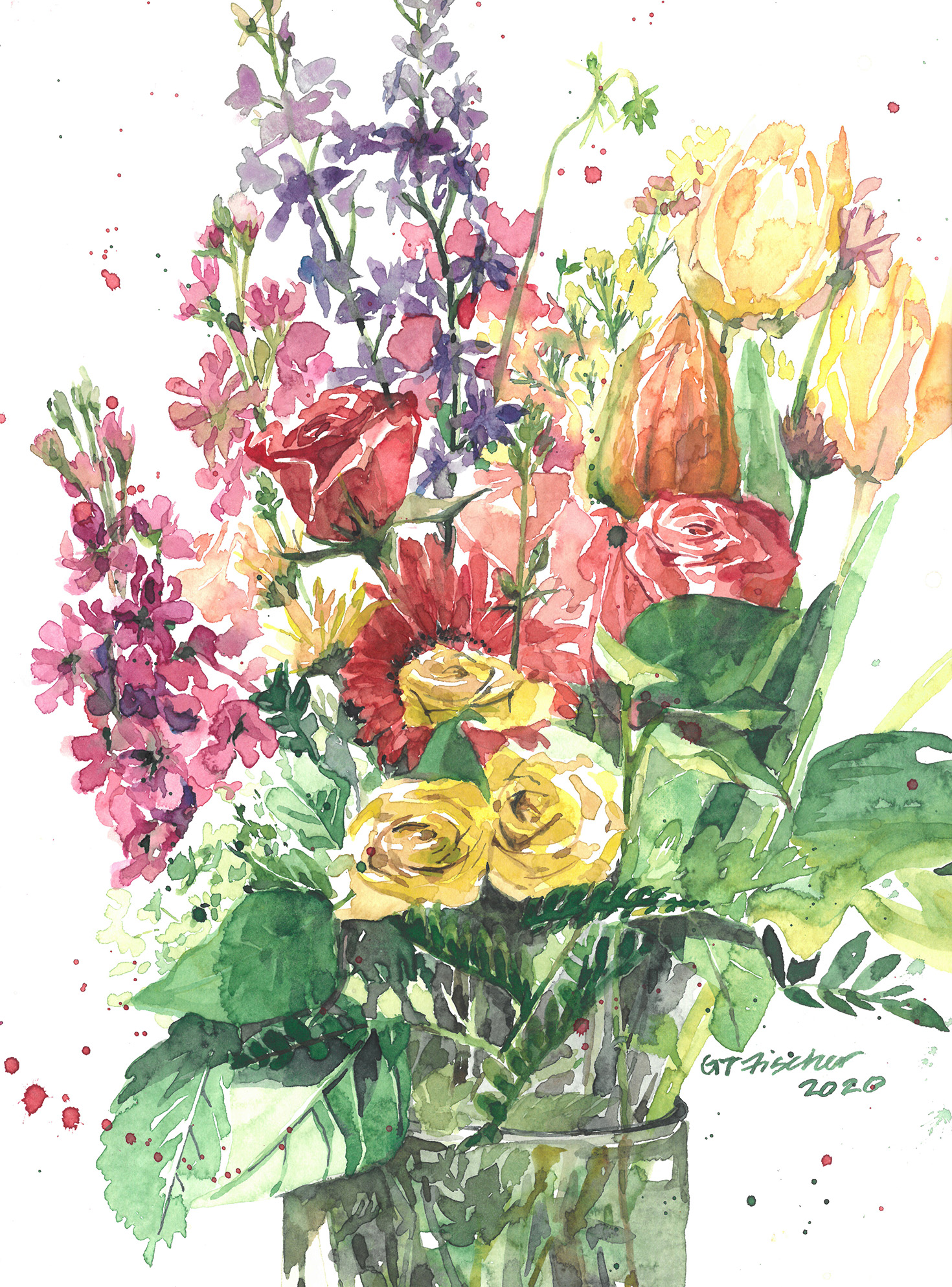 Mother's Day Flowers Watercolor Painting by Gloria Tseng Fischer $300, Art Exhibit at Brookside Gardens