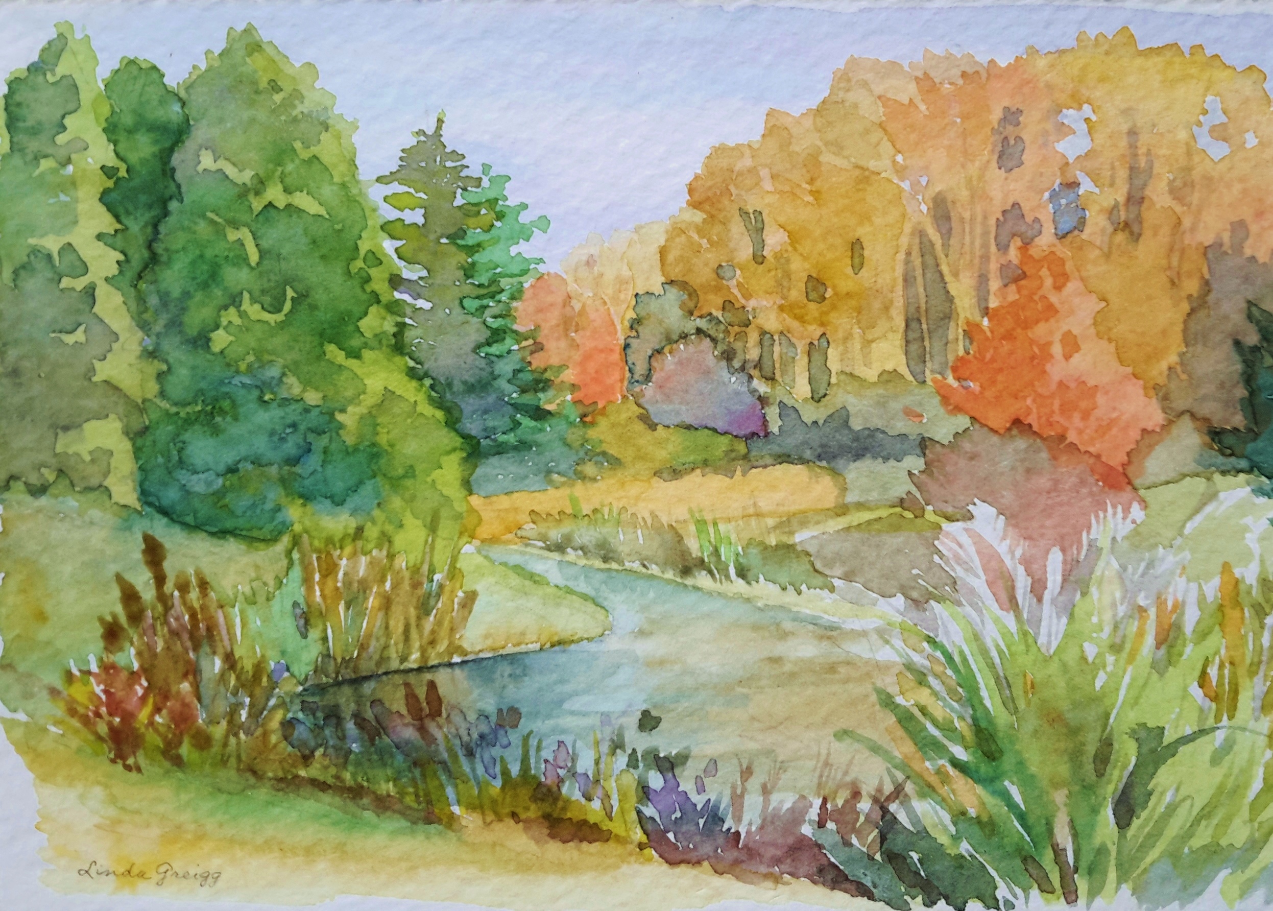Brookside Autumn Watercolor by Linda Greigg $225, Art Exhibit at Brookside Gardens