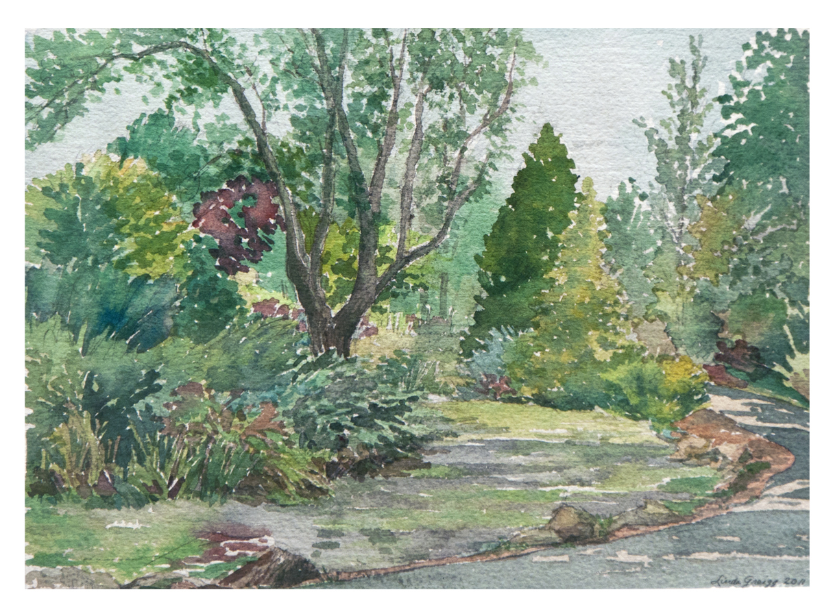 Brookside Path Watercolor by Linda Greigg $400, Art Exhibit at Brookside Gardens