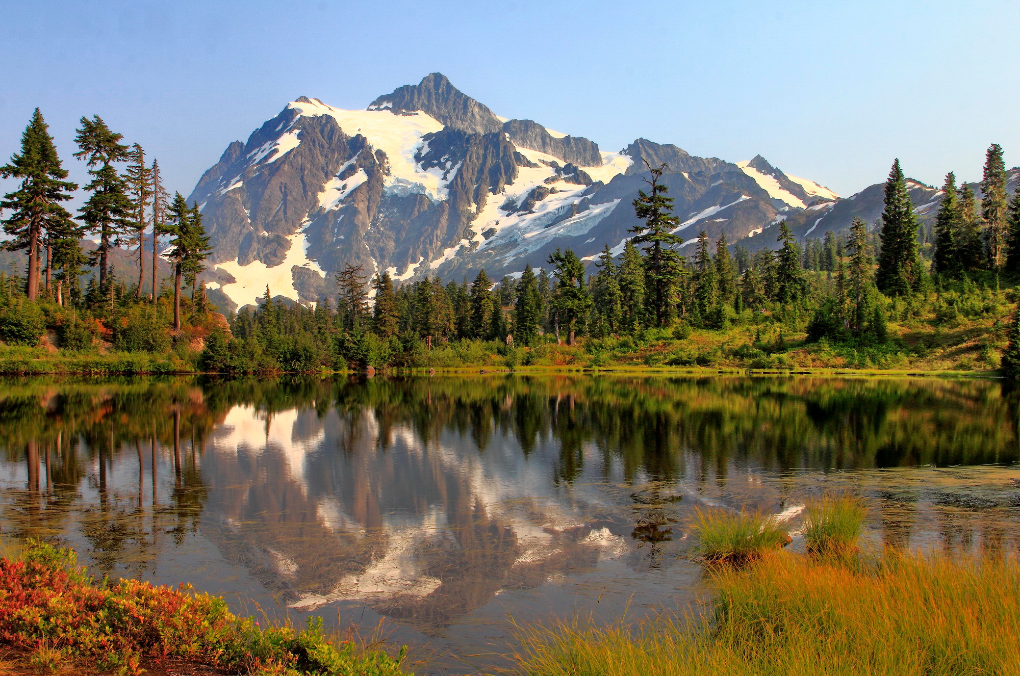 Picture Lake Triptych by Howard Clark, Art Exhibit at Brookside Gardens, Mt. Shuksan viewed from Mt. Baker Scenic Byway, WA, 