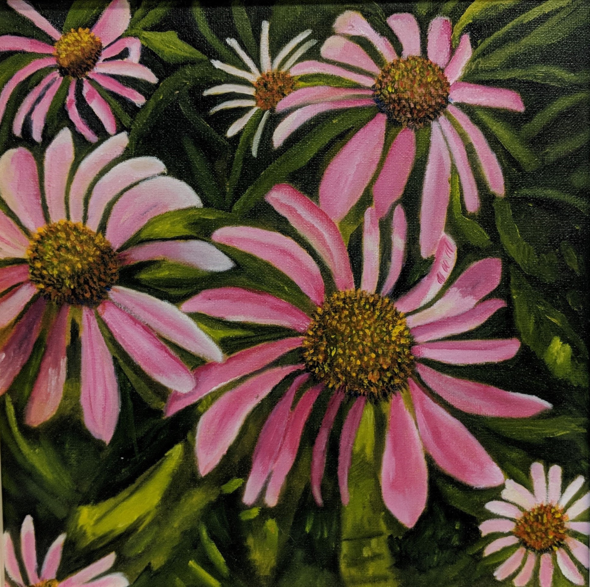 Pink Cone Flowers Oil Painting by Rebecca Jackson, , Art Exhibit at Brookside Gardens