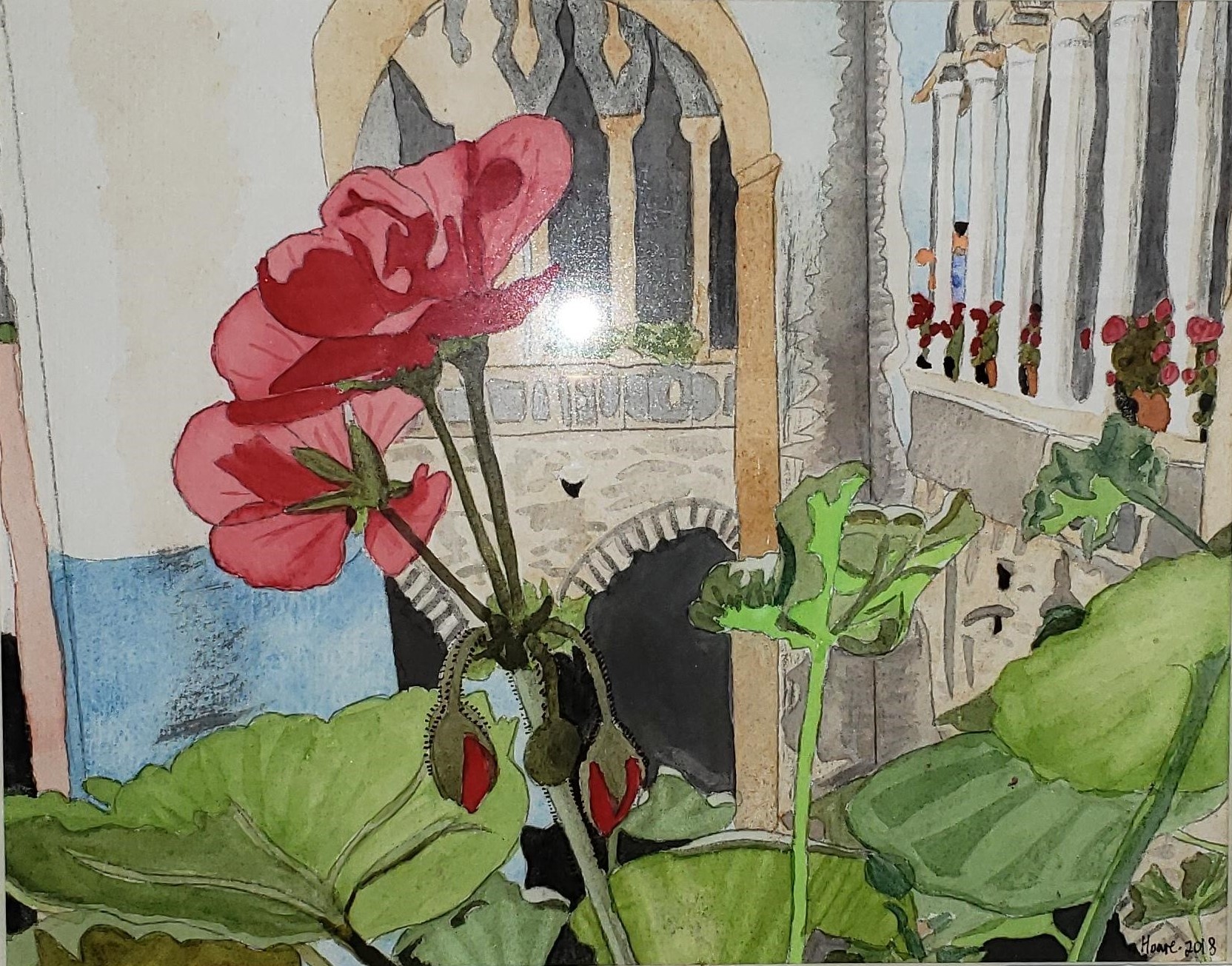 Begonias in an Italian Monastery by Alexandra Treadaway-Hoare $250, Painting, Brookside Gardens,