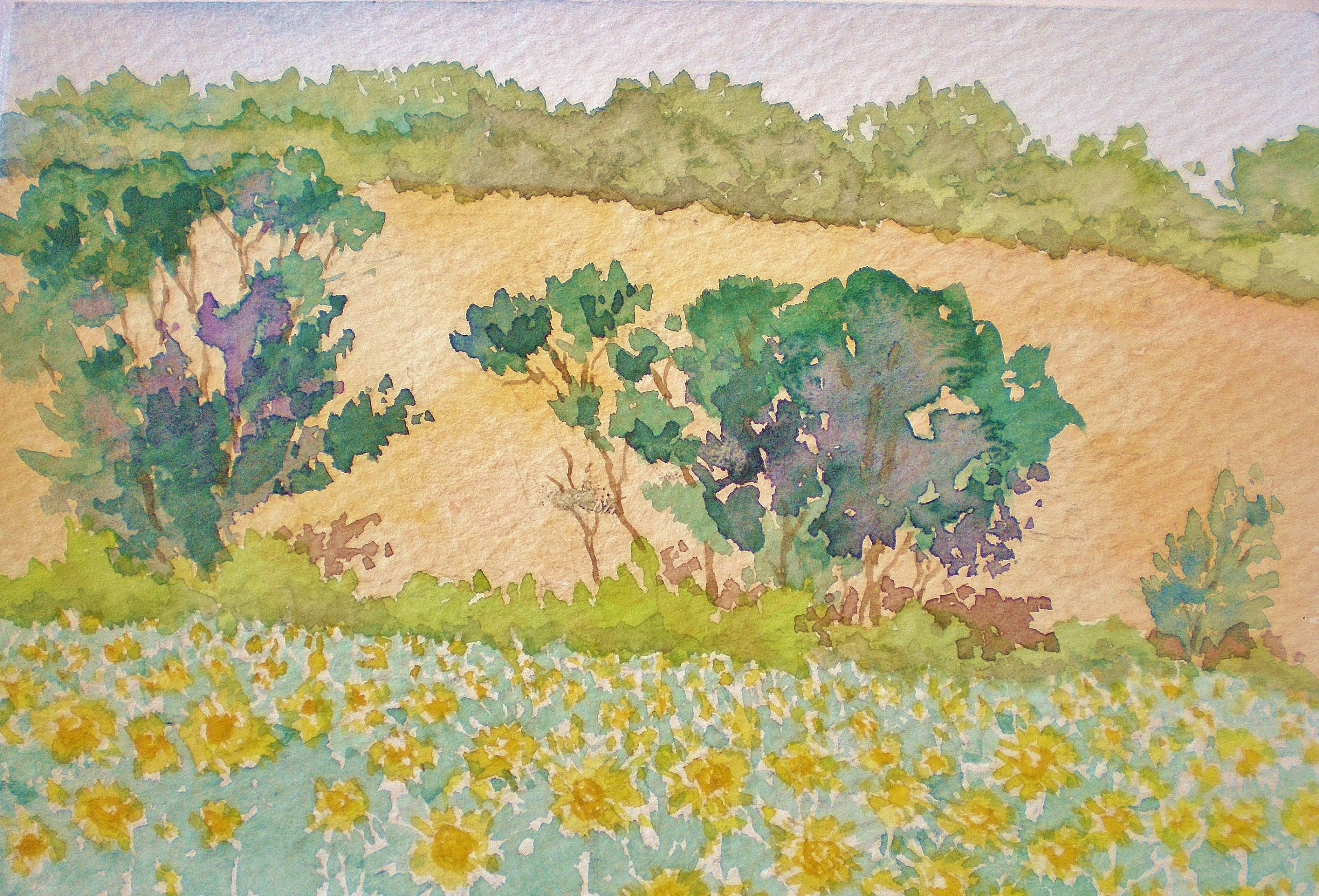 Sunflower Field by Linda Greigg $225, Watercolor Painting