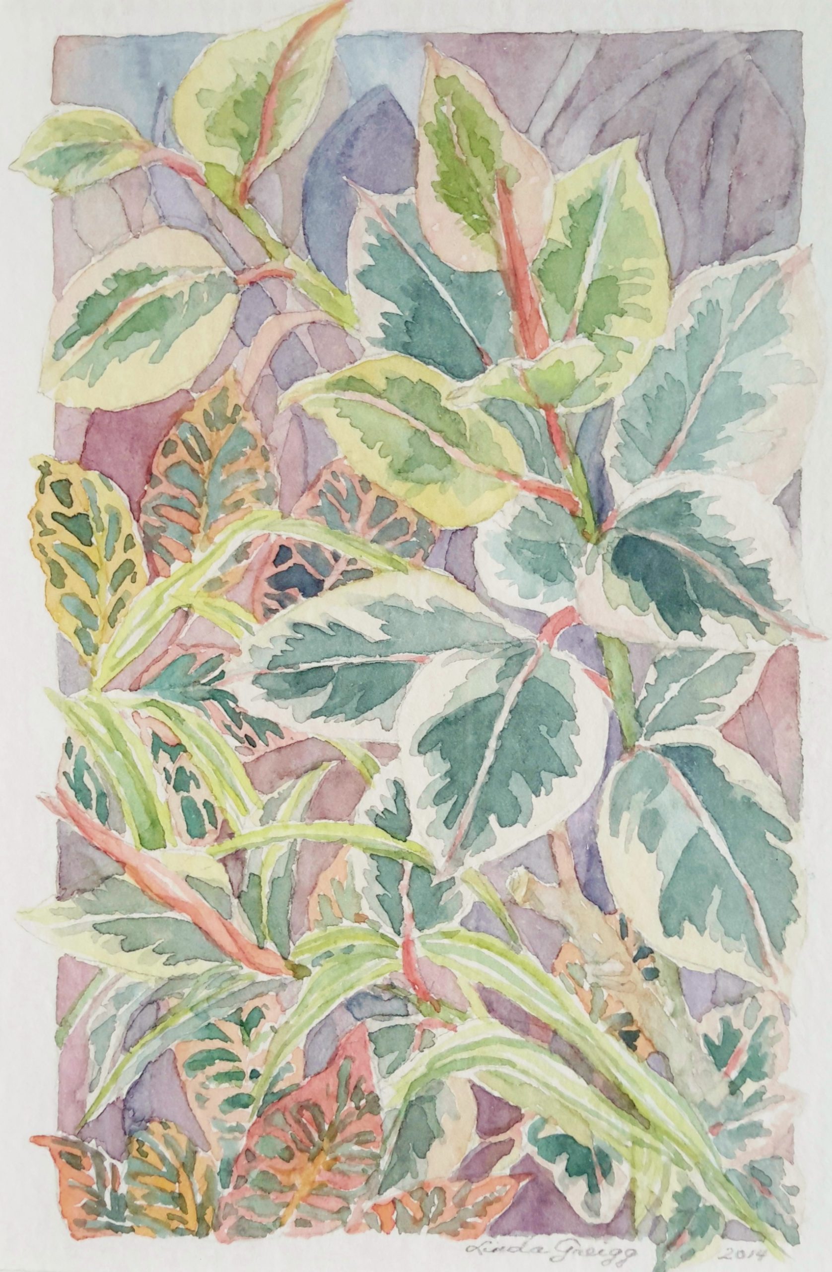 Patterned Leaves by Linda Greigg $225, watercolor painting