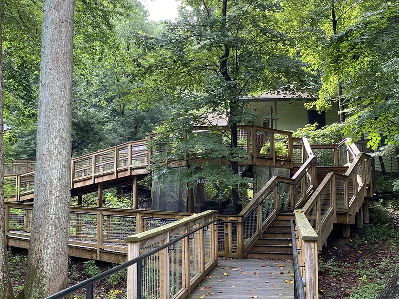 Entrance ramp and stairs to Brookside Nature Center.