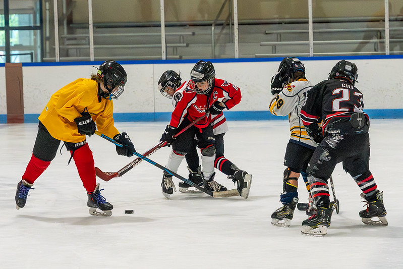 Players scrimmaging at Hockey Camp