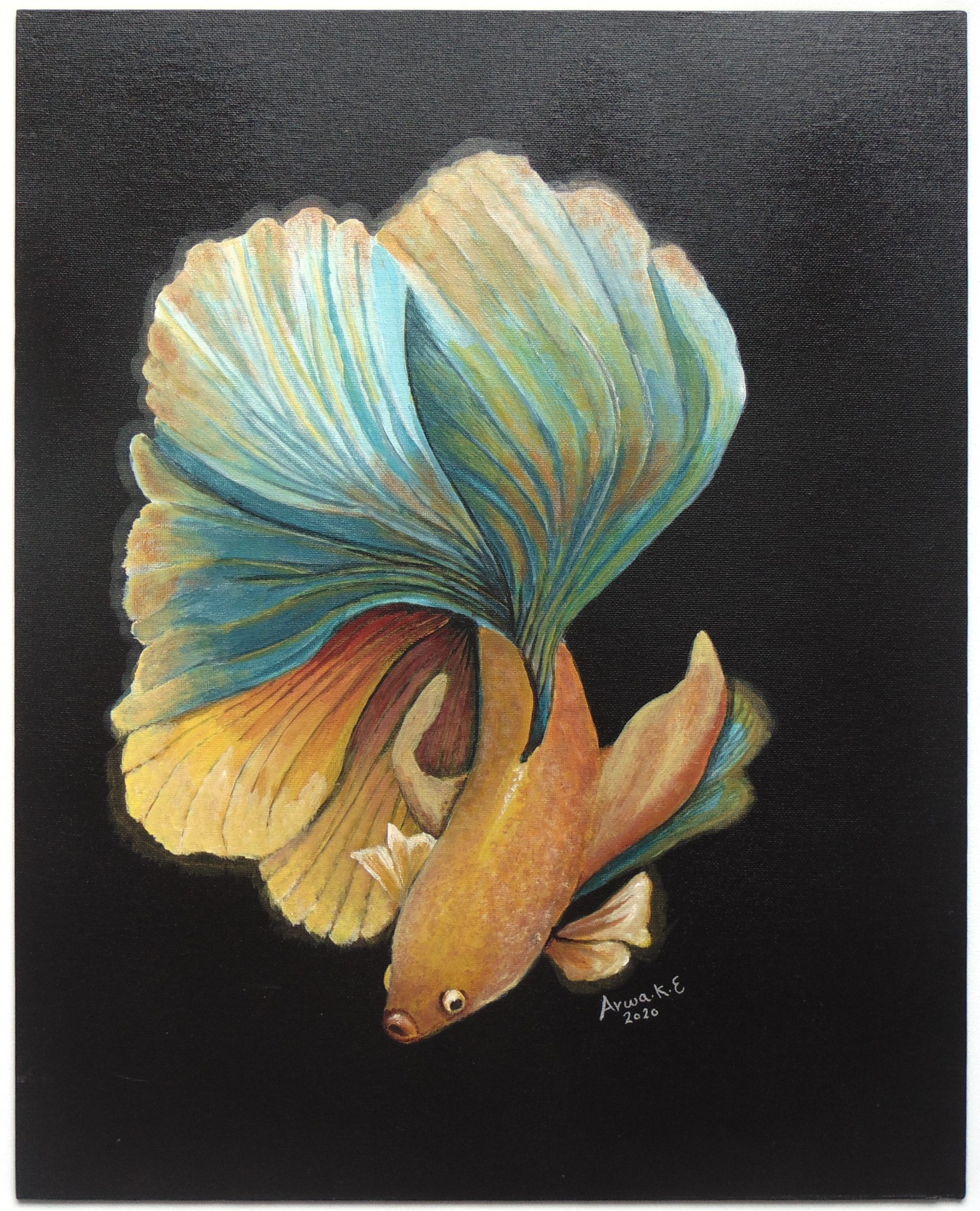 Elegant Fish by Arwa Khadr ElBoraei $1835 Acrylic on Canvas 16x20 inch