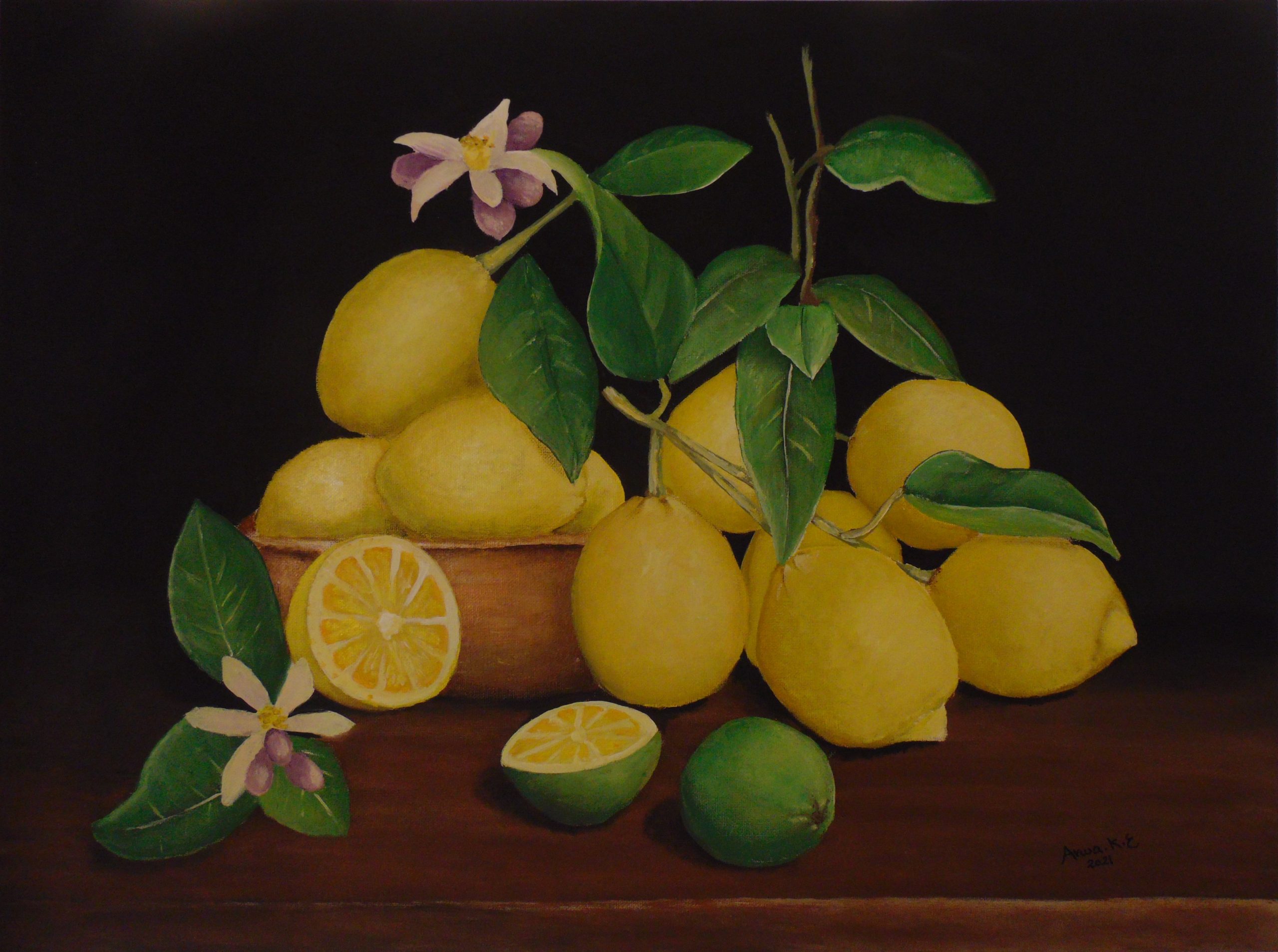 Painting of Lemons and Limes by Arwa Khadr ElBoraei, Art exhibit at Brookside Gardens,