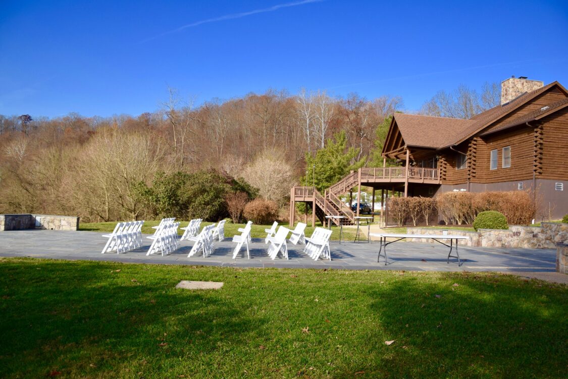 chair set up outside for wedding at seneca lodge