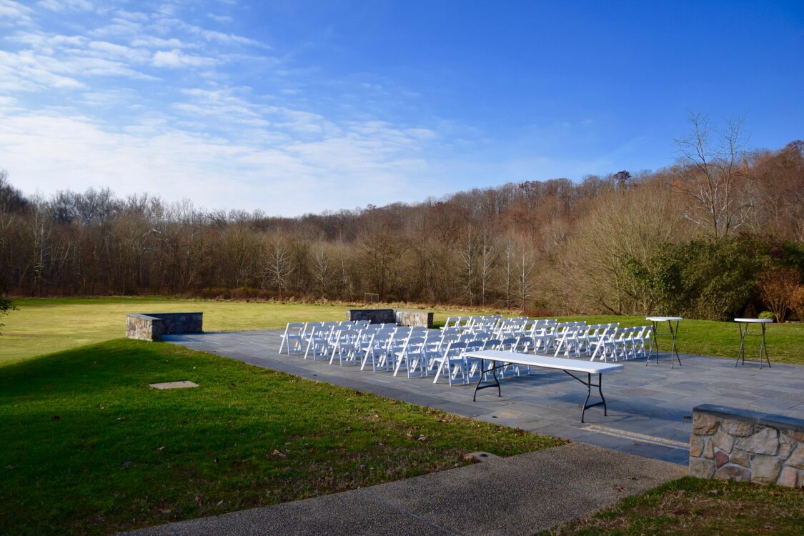 large outdoor area set up for wedding