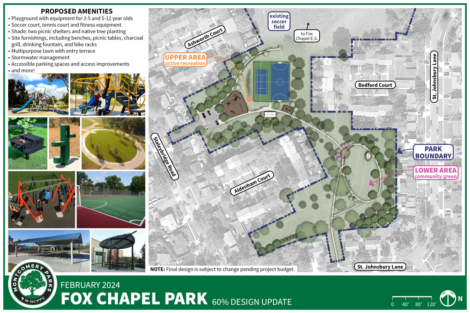 Aerial map of Fox Chapel Park showing the upcoming amenities, view Project Description for more information.