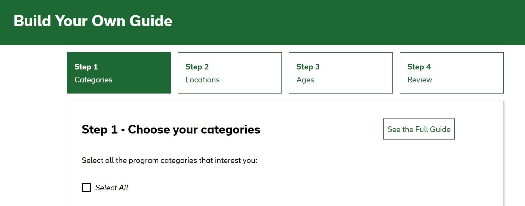 A screenshot of the online guide tool