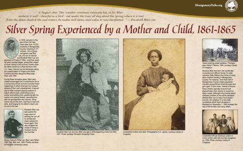 Interpetive panel about mothers and children in Silver Spring 1861 to 1863.