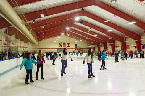 Ice skaters during a public skating session at one of Montgomery Parks' indoor ice rinks.