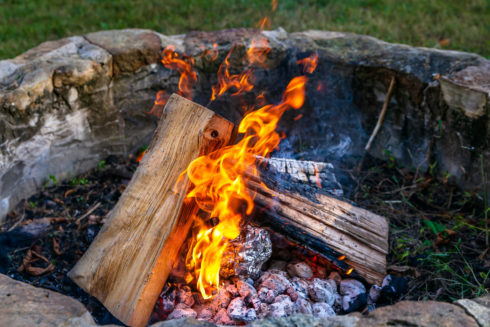 A roaring campfire.