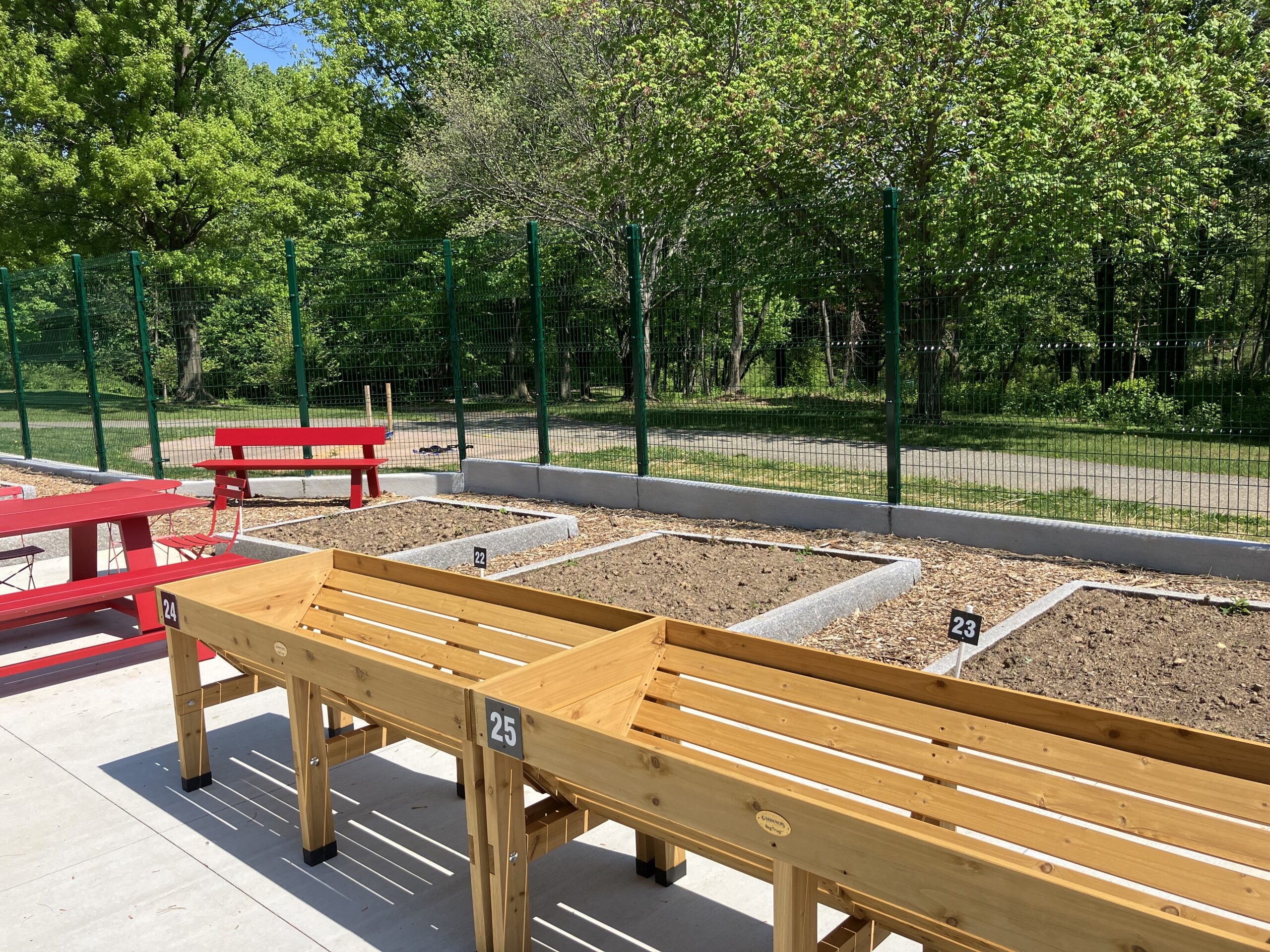 Accessible gardening tables at Edgewood Community Garden