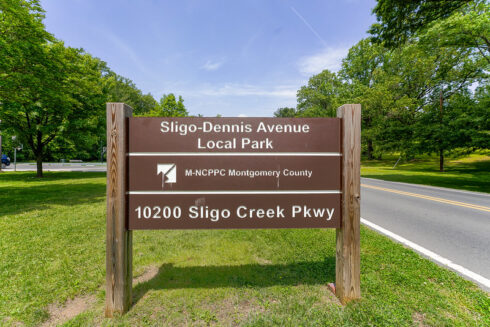 Sligo-Dennis Avenue Local Park Brown and White Park Sign