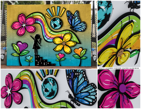 panels of painted birds, butterflies and flowers gene lynch art contest