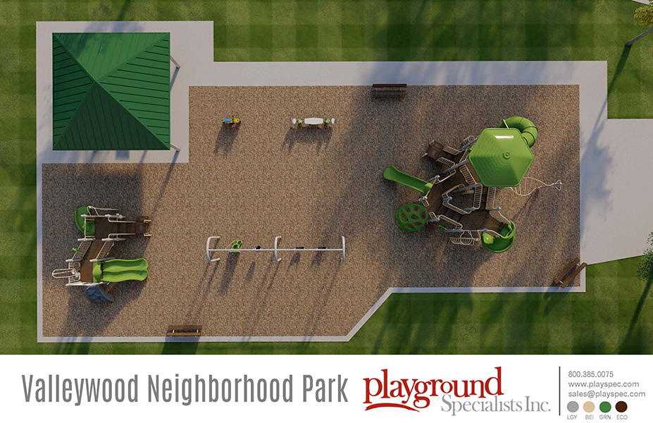 arial view of new playgound at vallywood neighborhood park