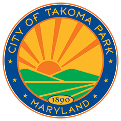 City of Takoma Park Logo. Blue circle with a sunset landscape inside.