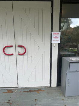 door to use to ring bell to use bathroom