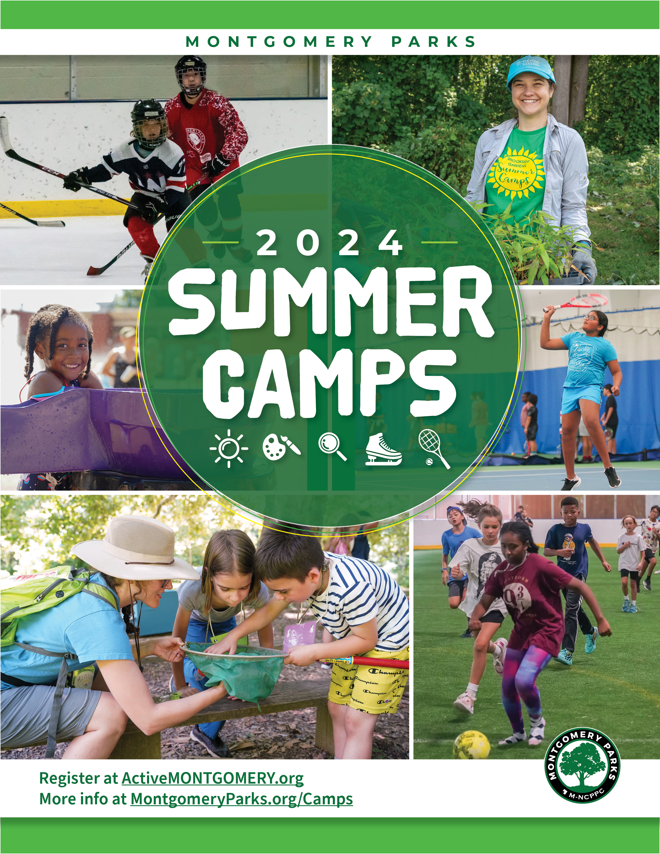 2024 Summer Camp Program Guide Cover features images of children participating in different activities.