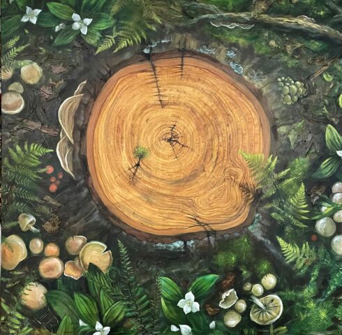 Acrylic on canvas, twigs, pine needles, ferns
Life Cycles, part of the In Sight Series
Artists: Ruth Lozner & Kenzie Raulin
