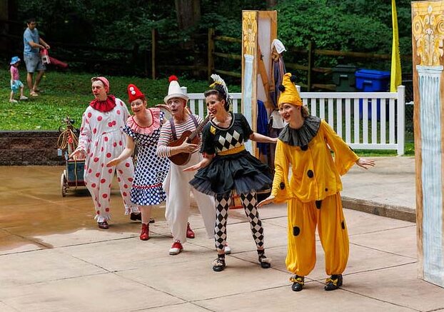 group of clowns performing Happenstance Theater in summer 2023