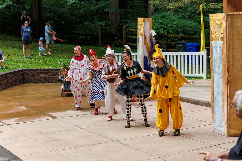 group of clowns performing Happenstance Theater in summer 2023