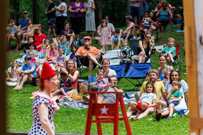 view of the crowd watching the Happenstance Theater production in summer of 2023