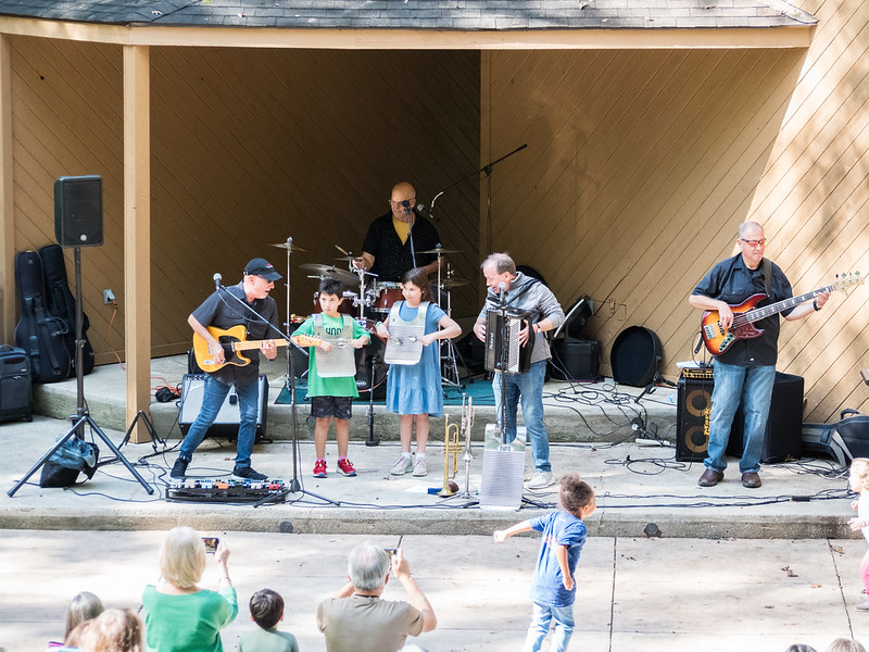 kids from the crowd playing music at Sunday Serenade April 2024 Cabin John Regional Park