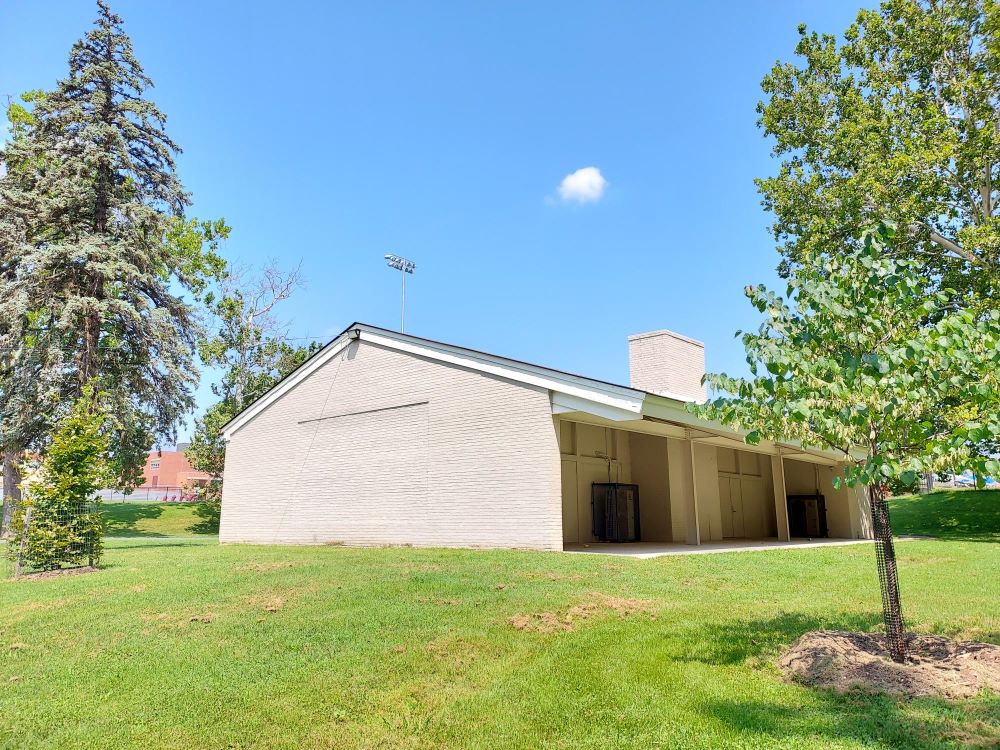 Glenmont Local Park activity building facing the road