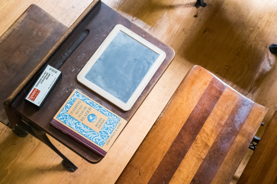 A school desk at Kingsley Schoolhouse