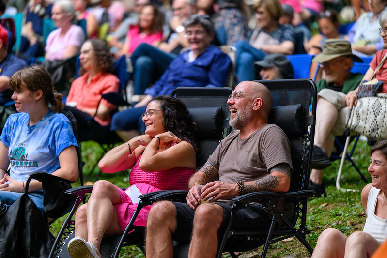 Close up of crowd laughing