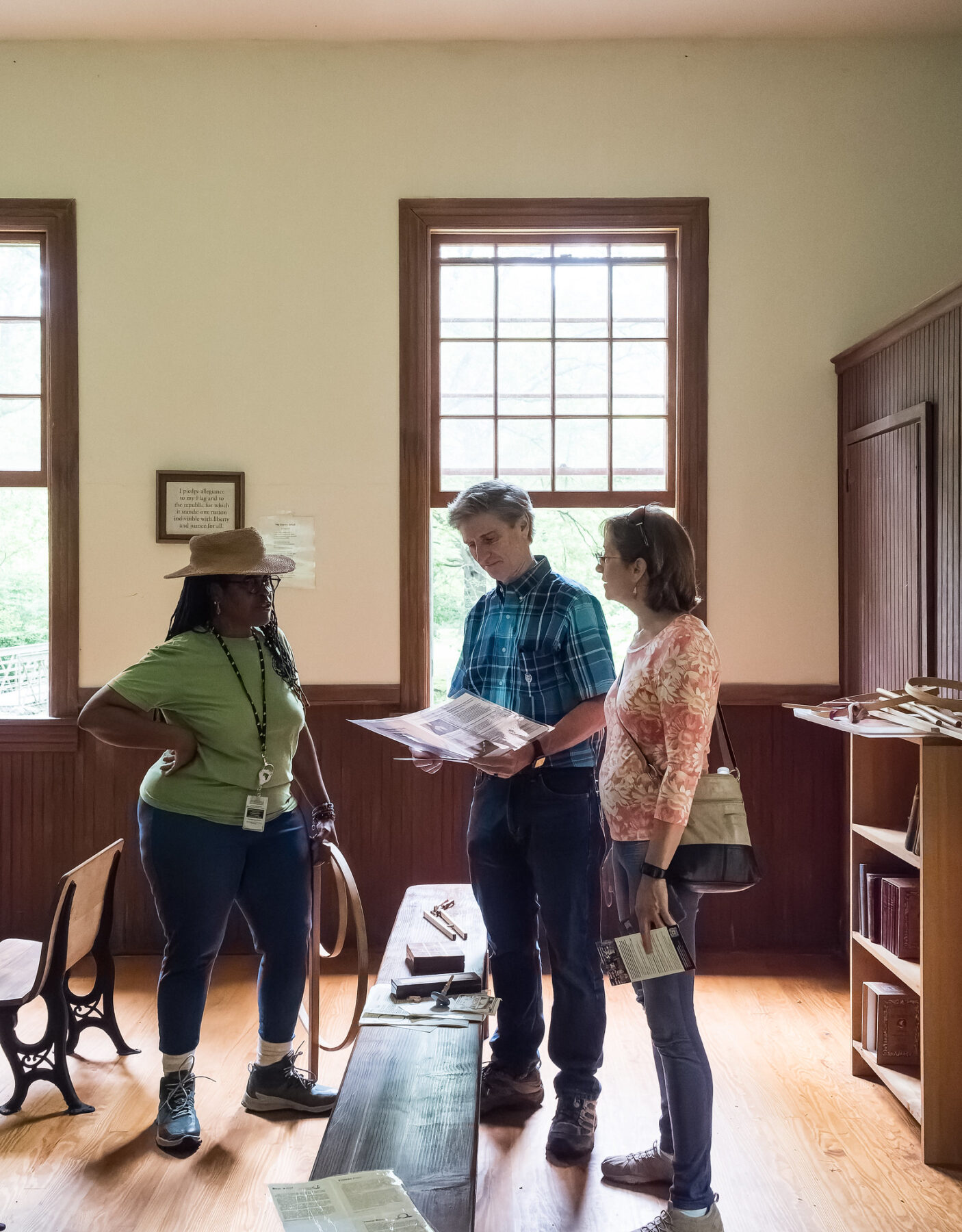 people getting a tour of Kingsley Schoolhouse