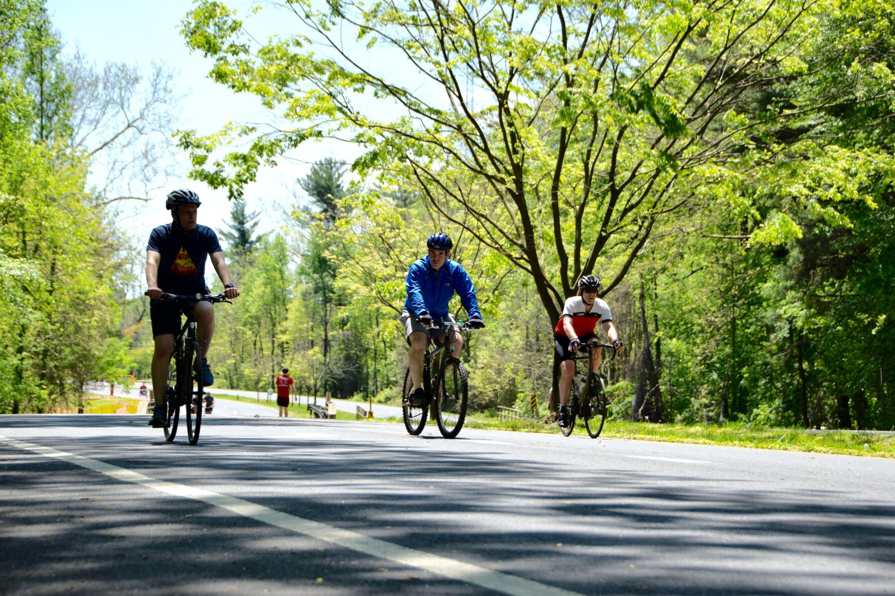 Bikers riding on parkway.